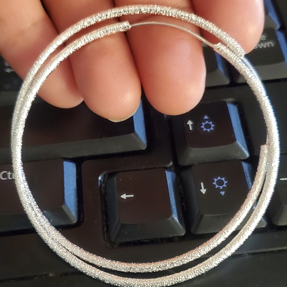 Sterling silver plate scrub Hoop Earrings 60mm - Picture 9 of 14